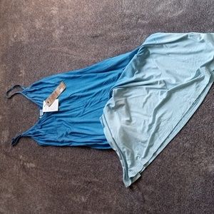 Raya Sun NWT blue dip dye midi acid wash dress with side slit